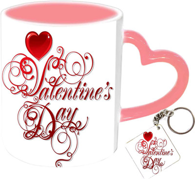 

Raj Laxmi heart keyring pink handle valentine Ceramic Mug(350 ml)