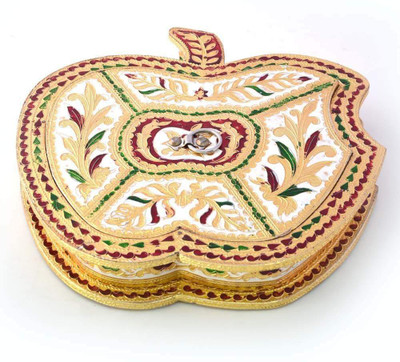 

Shree Sai Handicraft Unique Decorative Golden Meenakari Work Apple Design Dryfruit Box Wooden Decorative Platter(Gold)
