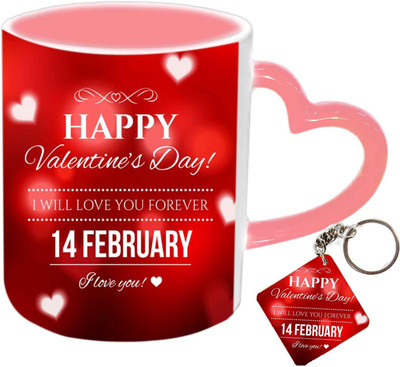 

Raj Laxmi 14th feb keyring pink handle valentine Ceramic Mug(350 ml)