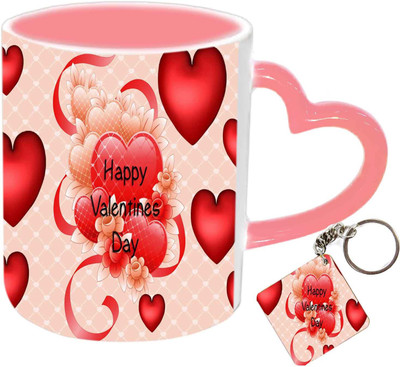 

Raj Laxmi valentine heart keyring pink handle Ceramic Mug(350 ml)
