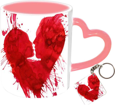 

Raj Laxmi heart faces keyring pink handle valentine Ceramic Mug(350 ml)