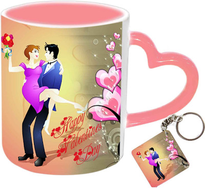 

Raj Laxmi lovely couple keyring pink handle valentine Ceramic Mug(350 ml)