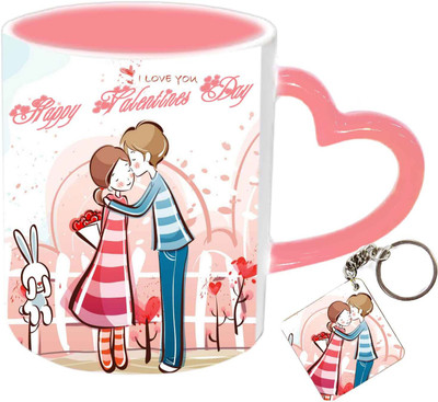 

Raj Laxmi kissing couple keyring pink handle valentine Ceramic Mug(350 ml)