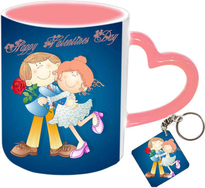

Raj Laxmi hugging couple keyring pink handle valentine Ceramic Mug(350 ml)