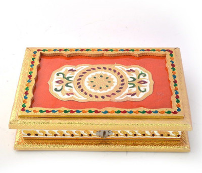 

Shree Sai Handicraft Decorative Gift Golden Meenakari Designer White Metal Dryfruit Box Wooden Decorative Platter(Gold)
