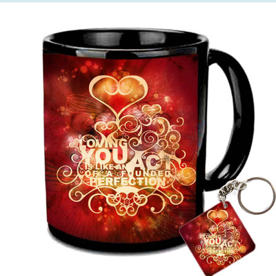 

Raj Laxmi Sparkling hearts keyring valentine black Ceramic Mug(350 ml)