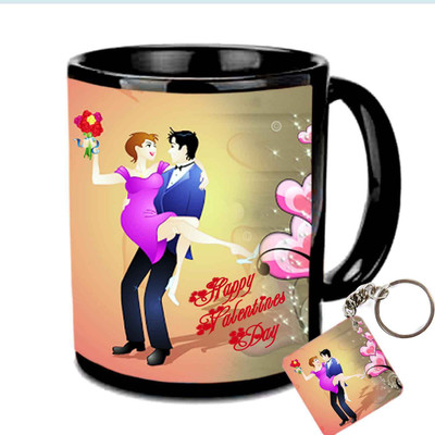 

Raj Laxmi Loving couple keyring valentine black Ceramic Mug(350 ml)