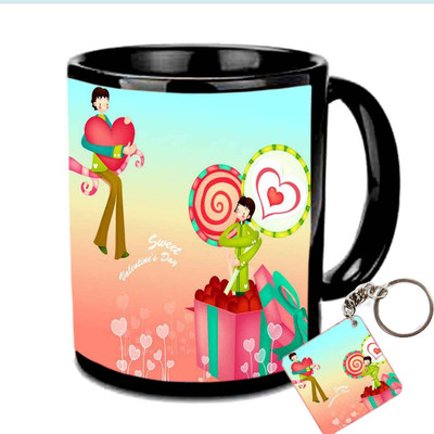 

Raj Laxmi couples heart keyring valentine black Ceramic Mug(350 ml)