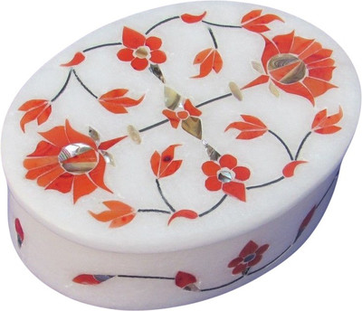 

Artist Haat Handcrafted Marble With Floral Design (H) Inlay Grill Work Jewellery Vanity Box(White)