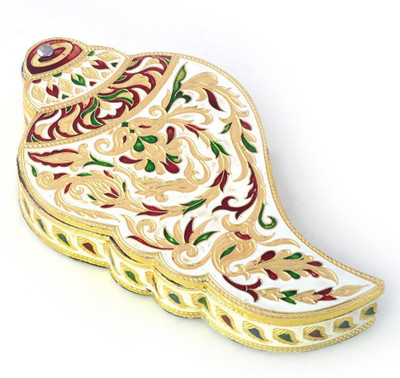 

Shree Sai Handicraft Unique Home Décor Shankh Shape Gold Minakari Dryfruit Box Wooden Decorative Platter(Gold)