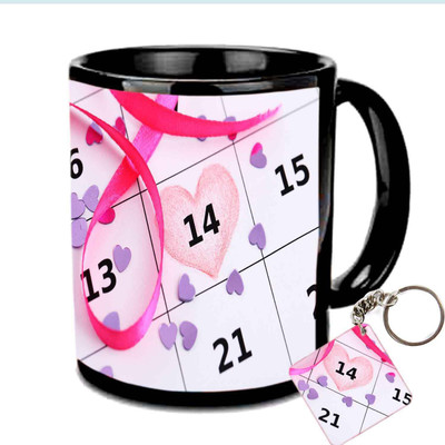 

Raj Laxmi Feb month keyring valentine black Ceramic Mug(350 ml)