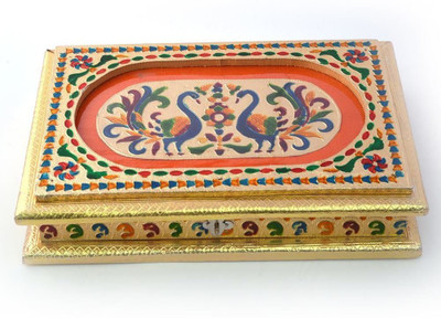 

Shree Sai Handicraft Unique Beautiful Peacocks Golden Meenakari Dryfruit Box Wooden Decorative Platter(Gold)
