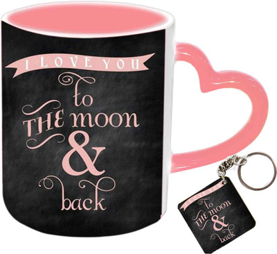 

Raj Laxmi love moon keyring pink handle valentine Ceramic Mug(350 ml)