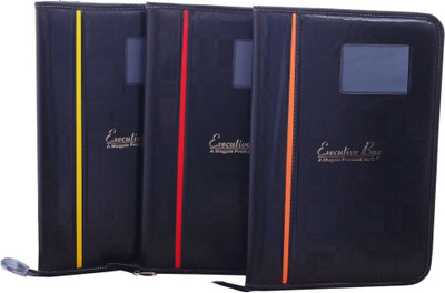 MAGPIE Faux Leather Multiple Strips File Folder (Set of 3)(Set Of 3, Black)