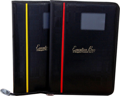 MAGPIE Faux Leather Multiple Strips File Folder (Sst Of 2)(Set Of 2, Black)