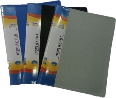 Suns Plastic Display Book- 40 Pockets(Set Of 3, Blue, Black, Grey)