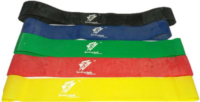 SPORTINGTOOLS 12 INCH SET OF 5 Pilates Band(Yellow, Red, Green, Blue, Black, Pack of 5), Black;blue;green;red;yellow