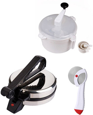 

ECO SHOPEE COMBO OF ROTI MAKER, DOUGH MAKER AND PIZZA CUTTER Roti/Khakhra Maker(Silver)