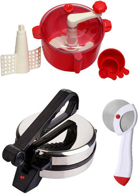 

ECO SHOPEE COMBO OF NATIONAL ROTI MAKER, RED DOUGH MAKER AND PIZZA CUTTER Roti/Khakhra Maker(Silver)