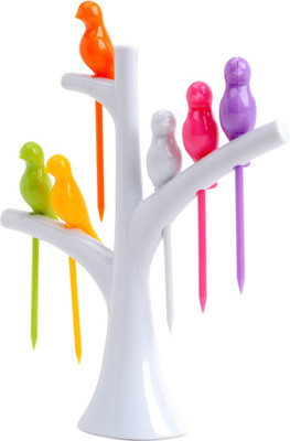 Golddust Birds Plastic Fruit Fork Set Pack of 7 Golddust Forks