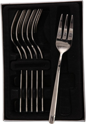 

Mullich Lisbo Silver Stainless Steel Dessert Fork Set(Pack of 6)