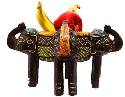 

Indikala Four Headed Elephant Container Wooden Fruit & Vegetable Basket(Multicolor)