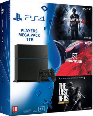 

Sony PlayStation 4 (PS4) 1 TB with Uncharted 4, The Last of Us and Drive Club(Black)