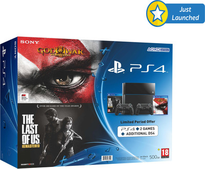 

Sony PlayStation 4 (PS4) 500 GB & Dual Shock Controller 4 with God of War Remastered and The Last of Us Remastered(jet black)