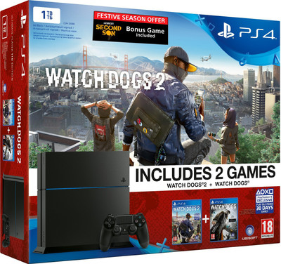 SONY PlayStation 4 (PS4) 1 TB with Watch Dogs 2, Watch Dogs and inFamous Second Son(Black)