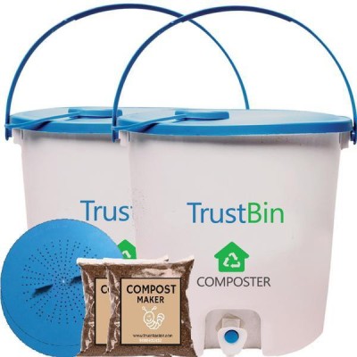 

TrustBasket -Trust Bin-Indoor composter kit for a family of 2 members (Set of two 14 ltrs bins) Garden Tool Kit(2 Tools)