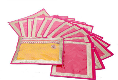 KUBER INDUSTRIES Designer Saree Cover in Heavy Quilted Satin Set of 12 Pcs MKU006637 Pink KUBER INDUSTRIES Garment Covers