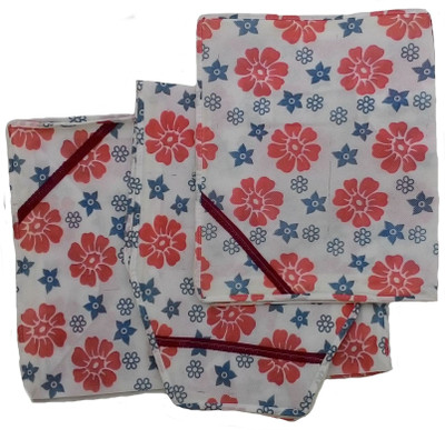 

Indi Bargain Floral Print Non Woven Saree Blouse Petticoat Set(Red, Blue)