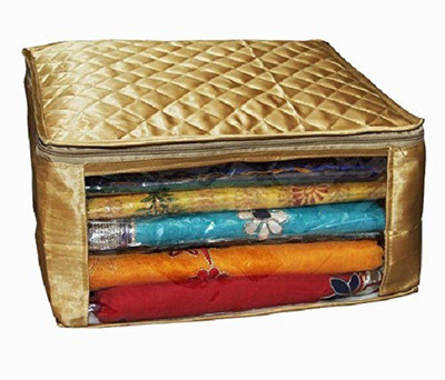 

Kuber Industries Designer Saree cover Set Of 4 Pcs large size in golden satin Wedding Gift SC073(Golden)