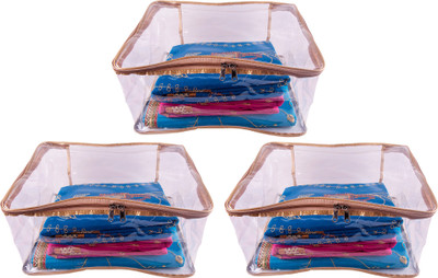 

Annapurna Sales Designer 9 Inch Height Full Transparent Big Saree Covers - Set of 3 Pcs. Golden00457(Golden)