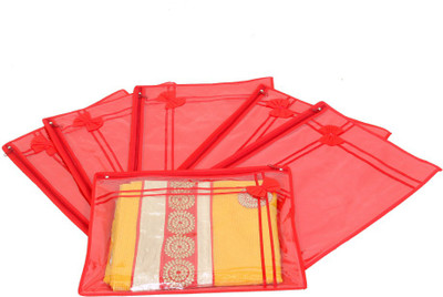 KUBER INDUSTRIES Designer Non Wooven Single Saree Cover Set Of 6 Pcs With Zip Lock KUBS15 Red KUBER INDUSTRIES Garment Covers