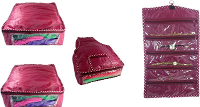 Addyz Plain Combo Of 2 Saree Covers And 1 Blouse Cover With 1 Watch Anklets Cover Storage Multipurpose Bag Maroon Addyz Garment Covers