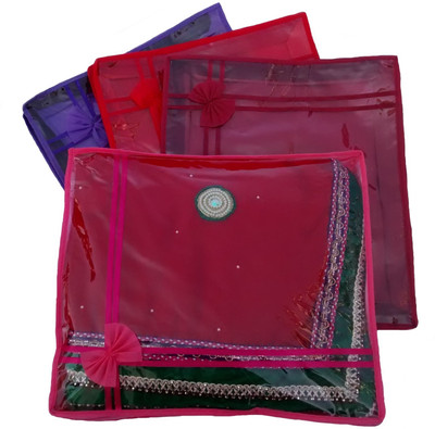 

Indi Bargain Designer Multi color set of 4 tranaparent double saree cover(Multicolor)