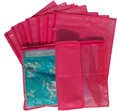 

Indi Bargain Non Woven Single Saree Cover Set of 12(Pink)