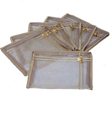KUBER INDUSTRIES Designer Saree Cover 6 Pcs Combo Golden Net MKU0050006 Gold