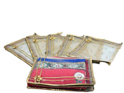 

Kuber Industries Designer Saree cover Transparent in Polka dots 6 Pcs Set MKUSC113(Gold)