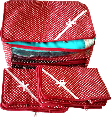 

Indi Bargain Printed Red Combo of 3 Transparent Multi Saree Cover(Red)