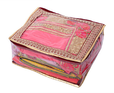 KUBER INDUSTRIES Designer Quilted Velvet Transparent Saree Cover Wedding Gift MKU006622 Maroon KUBER INDUSTRIES Garment Covers