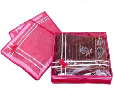 

Addyz Plain Two inches pack of three saree salwar cloths cover keep 2 saree storage organizers cases(Pink)
