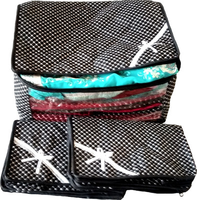

Indi Bargain Printed Black Combo of 3 Transparent Multi Saree Cover(Black)