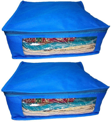 

Addyz Plain 2pcs ladies Large Non - woven Saree cover Upto 5 - 6 each(Blue)