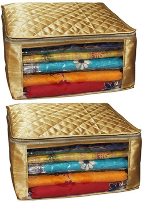 Kuber Industries Designer Saree Cover Golden Quilted Set of 2 pcs MKUSC405 Golden Kuber Industries Garment Covers