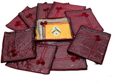 KUBER INDUSTRIES Designer Saree Cover Quilted Satin 10 Pcs Set MKUSC142 Maroon KUBER INDUSTRIES Garment Covers