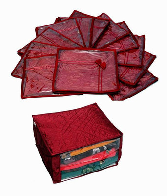 

Kuber Industries Designer Wedding Special Combo, 12 Pcs Of Satin Bow Saree Cover, 1 Large Size Satin Saree Cover MKUM111(Maroon)