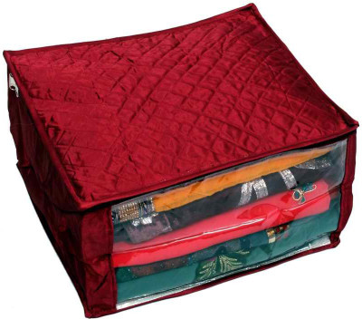 KUBER INDUSTRIES Designer Saree Cover In Quilted Satin with Large Size MKUSC116 Maroon KUBER INDUSTRIES Garment Covers