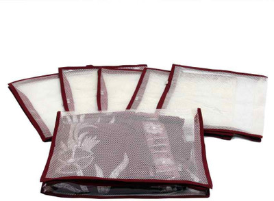 KUBER INDUSTRIES Designer Saree Cover in Transparent Net 6 Pcs Set MKUSC111 Maroon KUBER INDUSTRIES Garment Covers